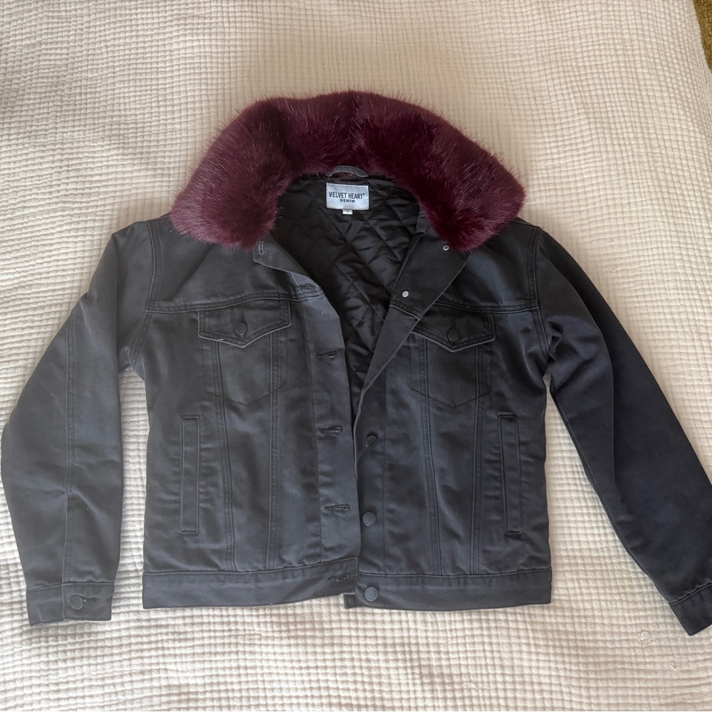 Velvet Heart Black Denim Jacket with removable Faux Fur Collar